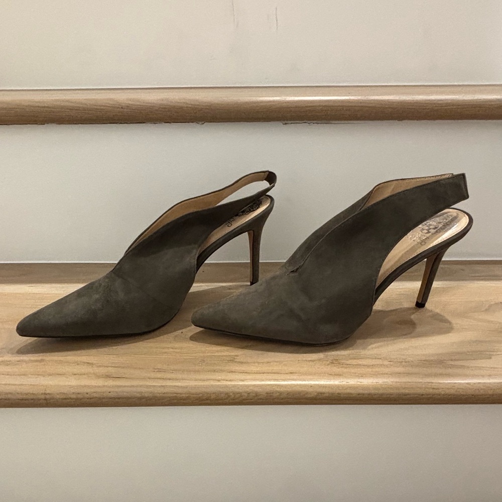 Vince Camuto Pointed Toe Slingback Heels in Grey/Taupe Suede - Size 11 - Picture 7 of 7